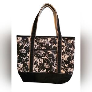 Lands' End Black Floral Tote Bag